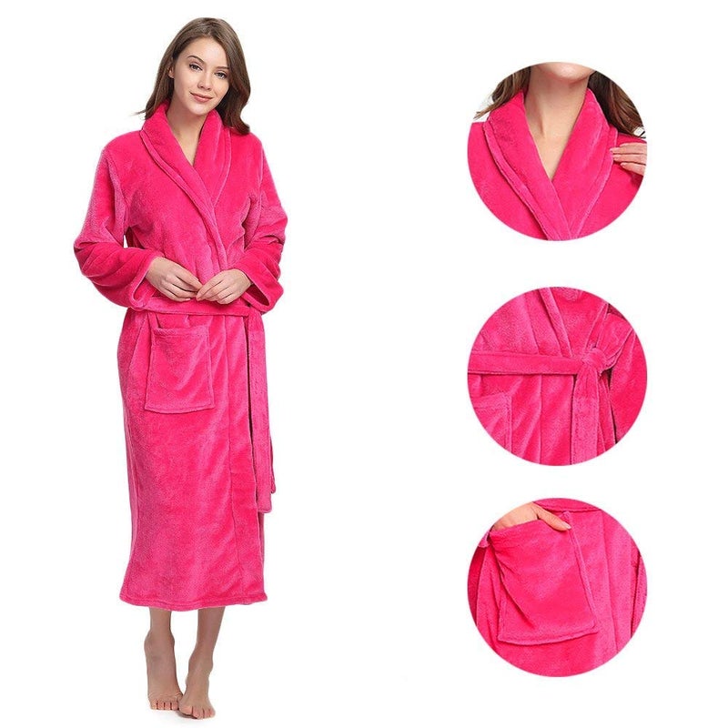 HEARTNICE Womens Fleece Robes, Soft Plush Long Bathrobe, Thick Kimono Robes for Womens, Warm House Coat (Rose, S/M) - Image 4